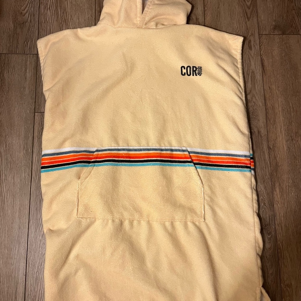 Cream Hooded Fleece Top with Striped Waist